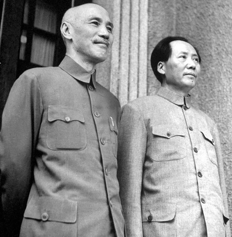 United States Marines Corps in North China 1945-1949 Kuomintang (KMT) Chinese Nationalist Party Leader Chiang Kai-shek and Communist Party of China Leader Mao Zedong in 1945