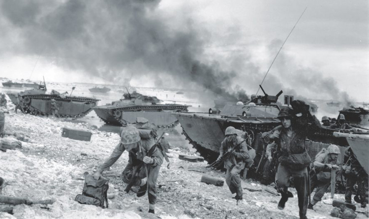 United States Marine Corps LVT landing at Peleliu 1944