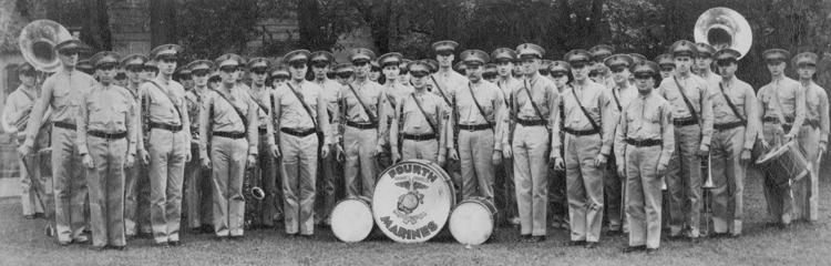United States Marine Corps Fourth Regiment Band in Shanghai, China September 1941 before the December 7, 1941 attack by the Japanese Empire against the United States at Pearl Harbor, Hawaii and Manila Bay, Philippine Islands.